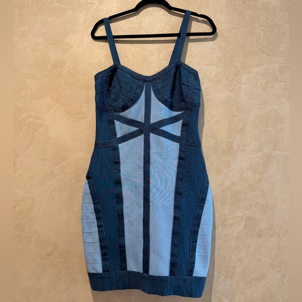 WOW Couture Two-Tone Blue Denim Bandage Mini Dress